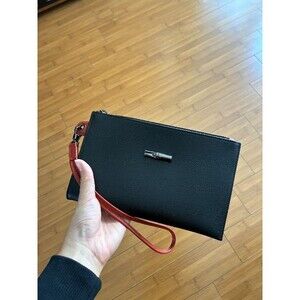 Longchamp Roseau Leather Flat Zipped Wristlet Clutch Bag - Black Brown